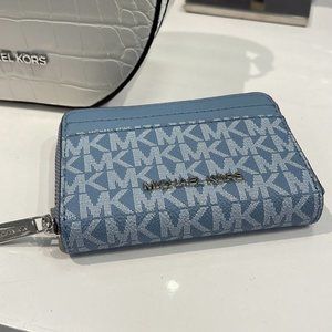Michael Kors Jet Set Travel Medium Zip Around Card Case Chambray Multi